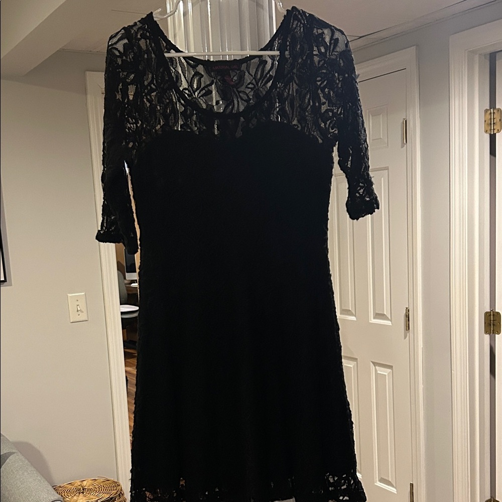 Material Girl Black Lace Long Sleeve Dress